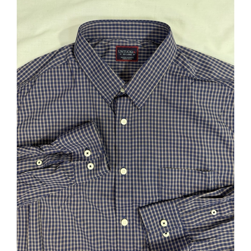 UNTUCKit Shirt Mens Size 2XL Blue Plaid Long Sleeve Button Down Stretch Nylon